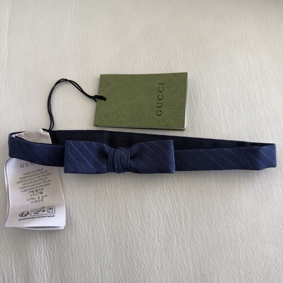 NWT GUCCI Bowtie Bow Tie Blue GG Silk 100% Authentic - Picture 6 of 10